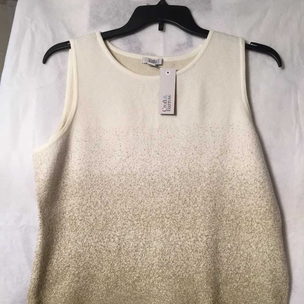 Sleeveless White and Gold Sweater NWT
